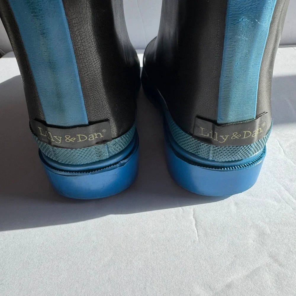 Lily & Dan Kids Comic Book Print Faux Shearling Lined Rain Boots Black Blue 13/1